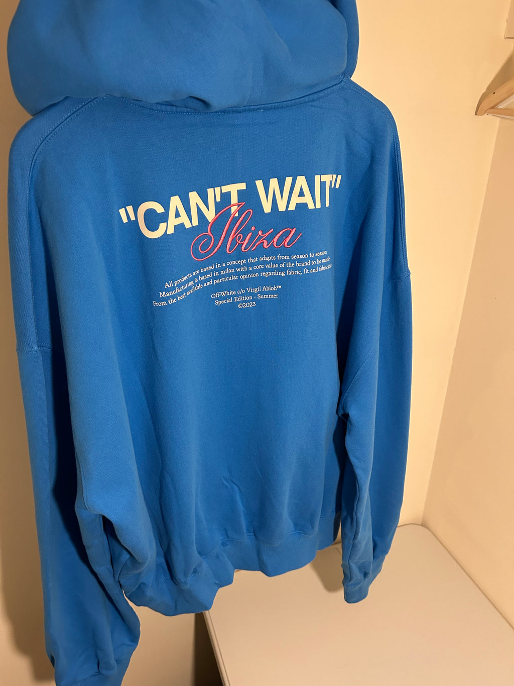 Off-white Hoodie special edition summer 23` Ibiza "cant wait" in Teal blue BNWT