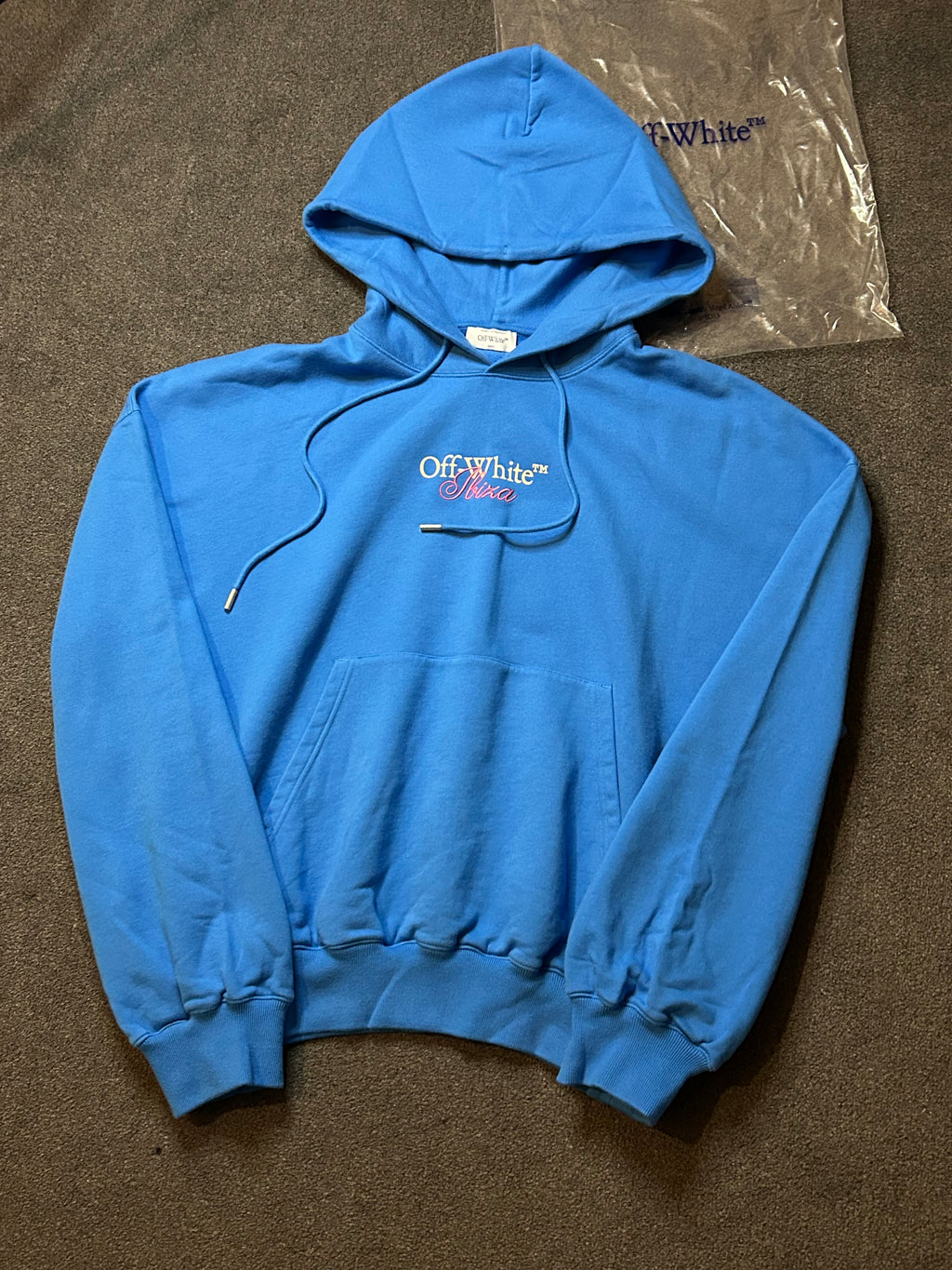 Off-white Hoodie special edition summer 23` Ibiza "cant wait" in Teal blue BNWT