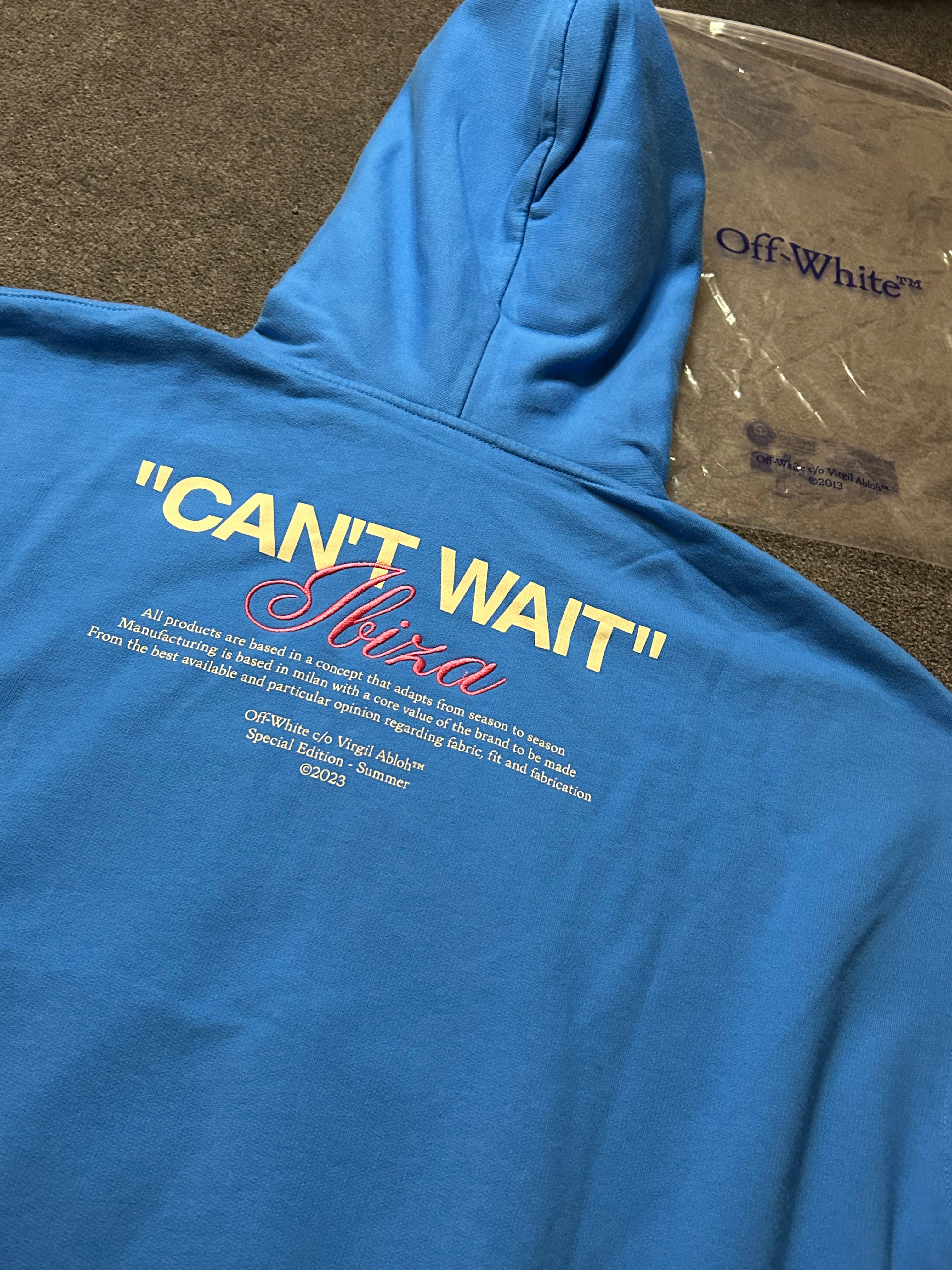 Off-white Hoodie special edition summer 23` Ibiza "cant wait" in Teal blue BNWT