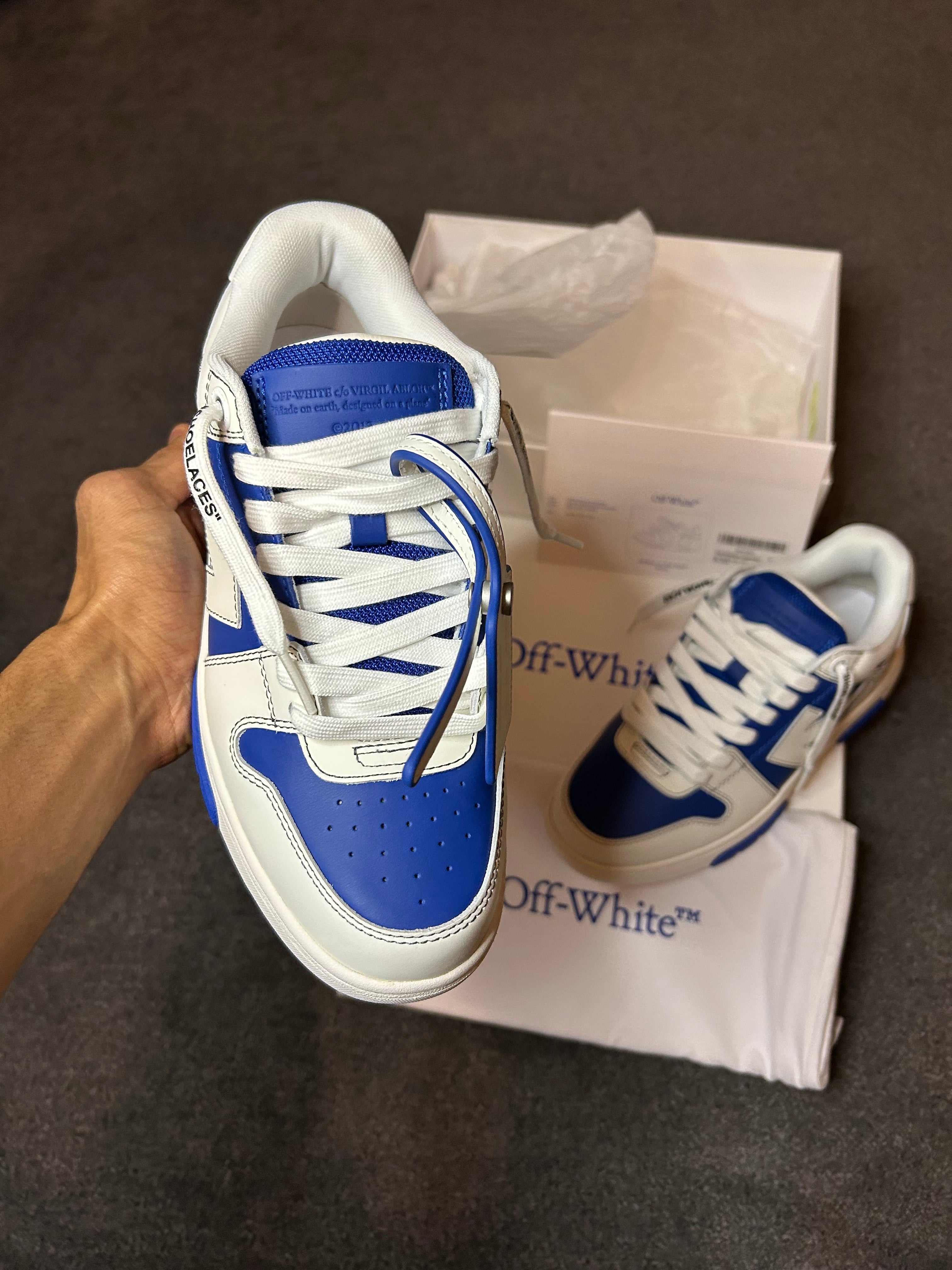 Off-White Out of Office Calf Leather Sneakers – Navy Blue & White (UK 5, Brand New)