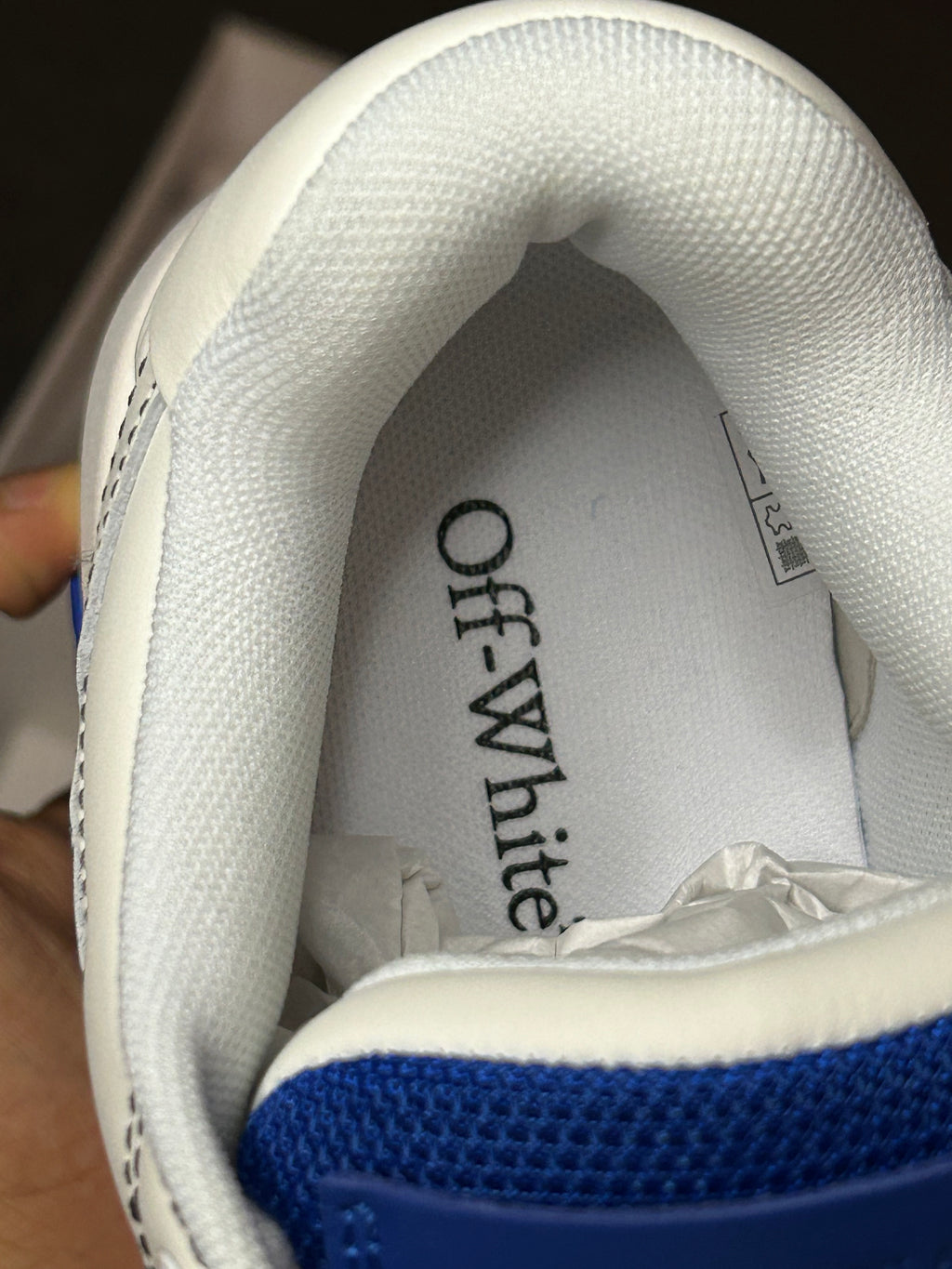Off-White Out of Office Calf Leather Sneakers – Navy Blue & White (UK 5, Brand New)