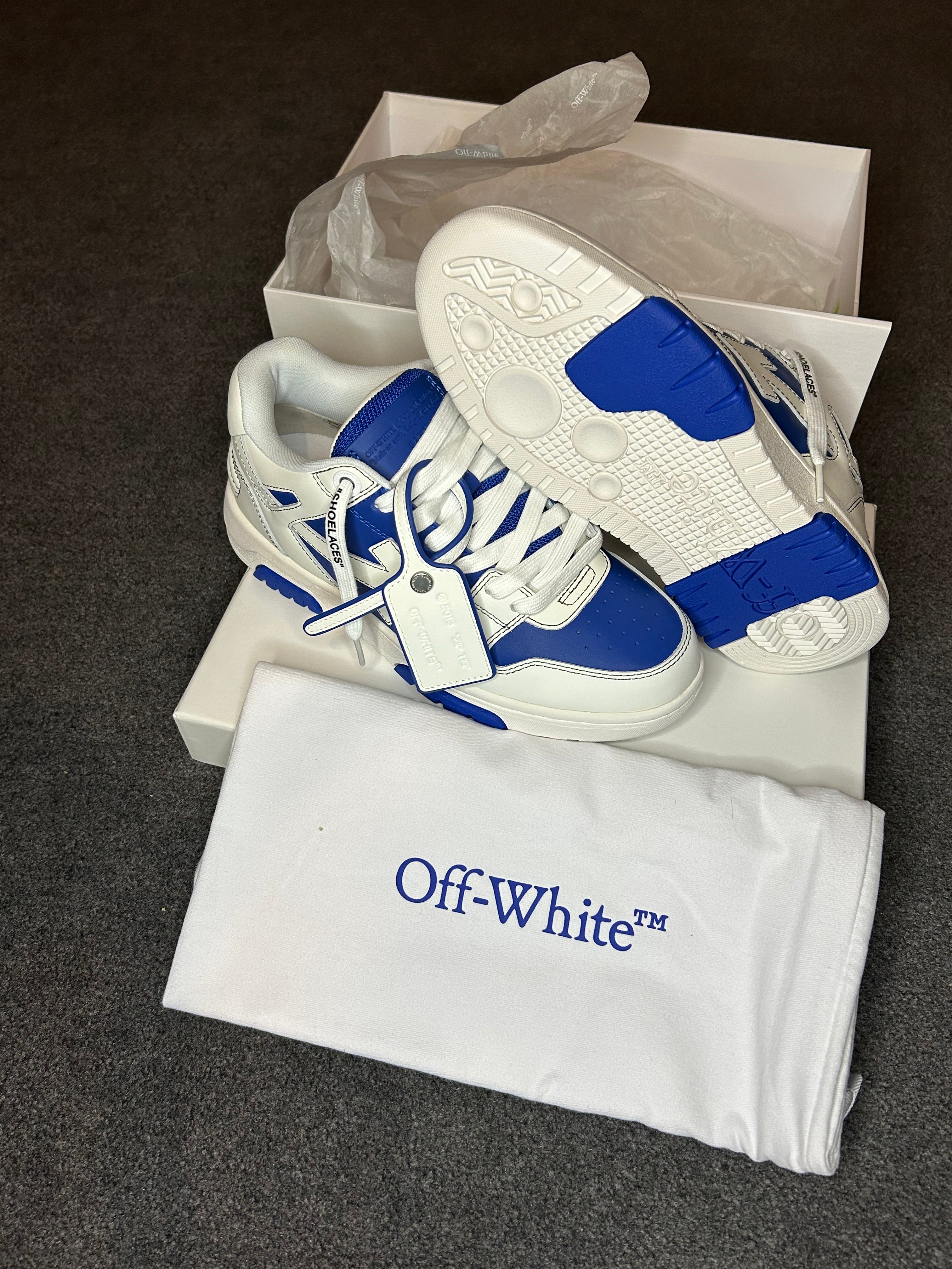 Off-White Out of Office Calf Leather Sneakers – Navy Blue & White (UK 5, Brand New)