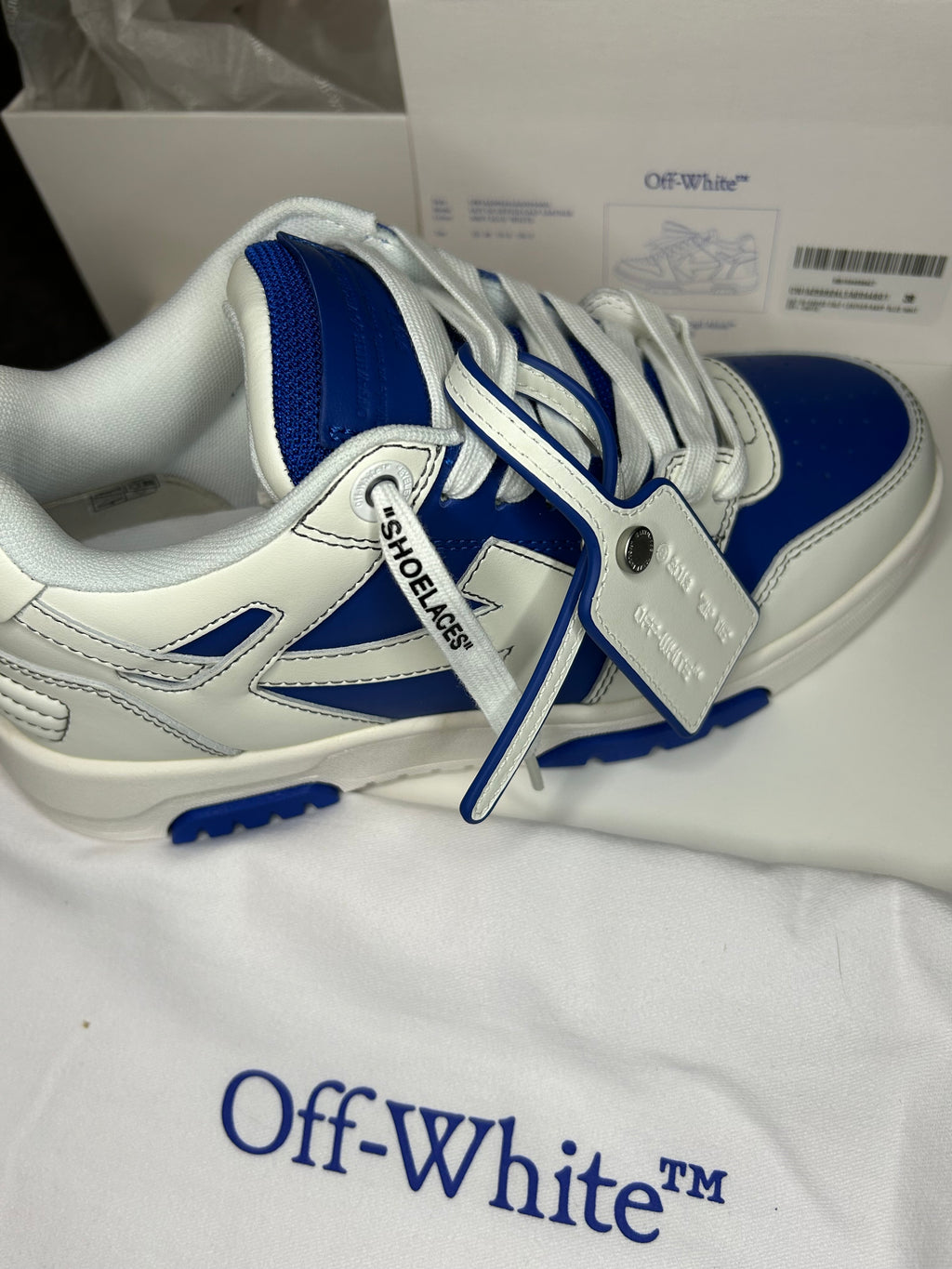 Off-White Out of Office Calf Leather Sneakers – Navy Blue & White (UK 5, Brand New)