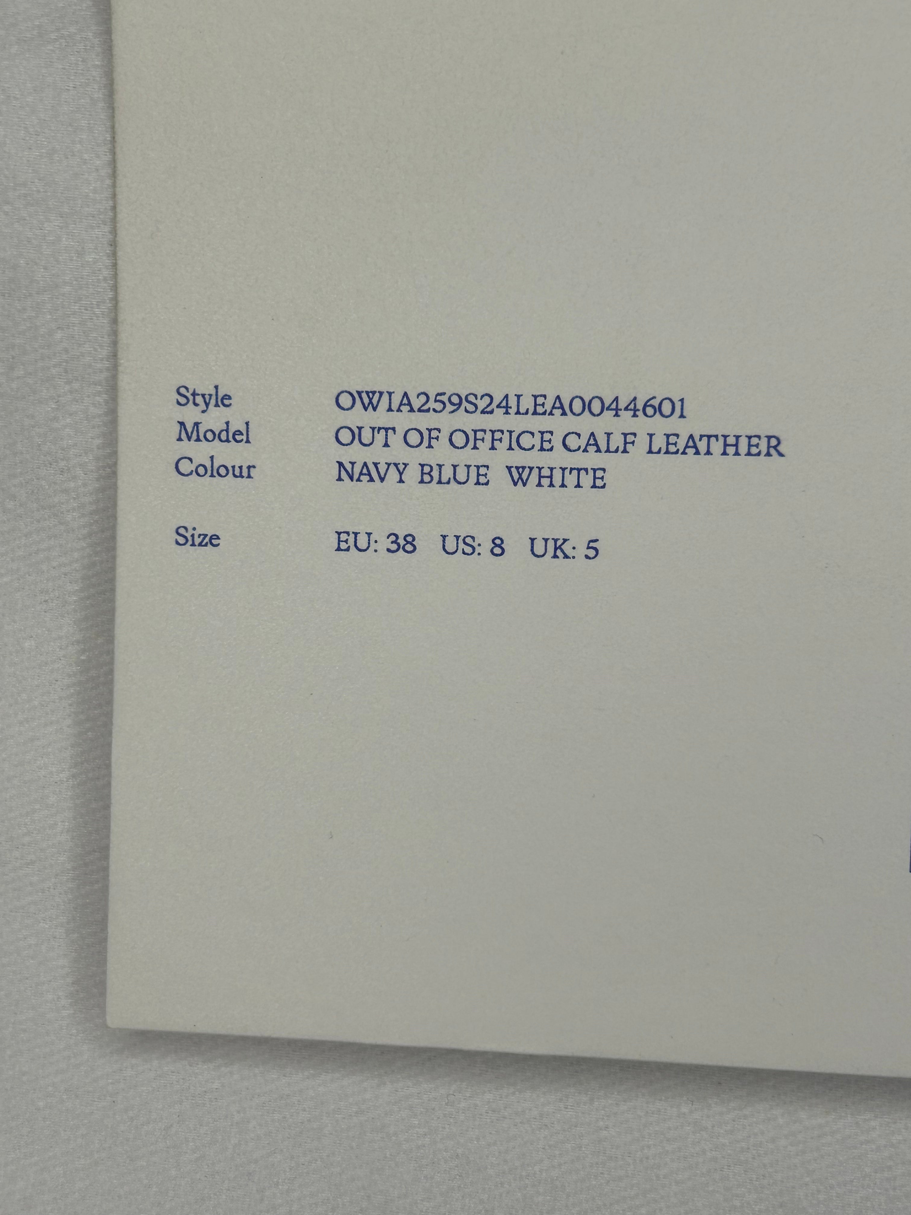 Off-White Out of Office Calf Leather Sneakers – Navy Blue & White (UK 5, Brand New)