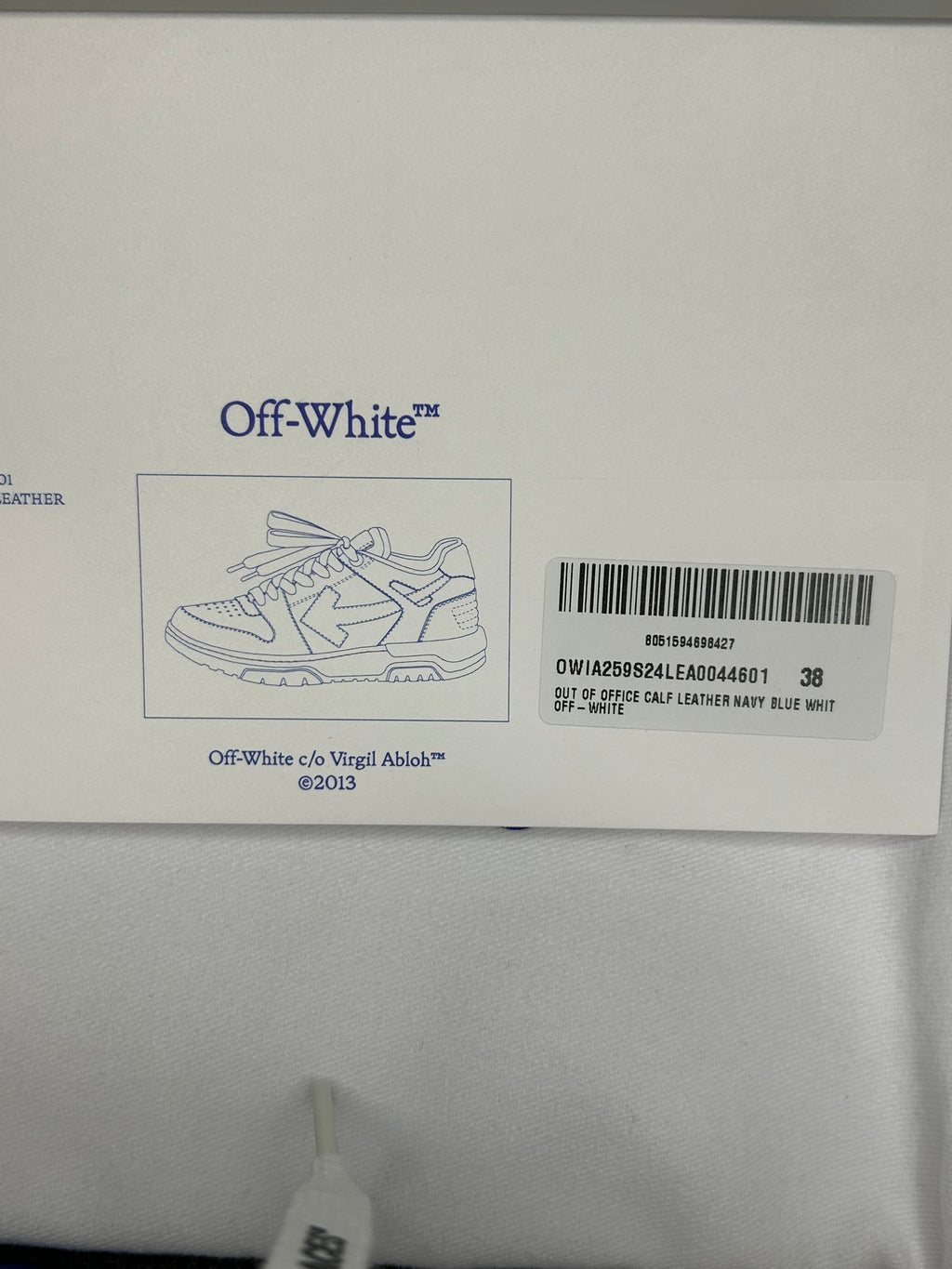 Off-White Out of Office Calf Leather Sneakers – Navy Blue & White (UK 5, Brand New)