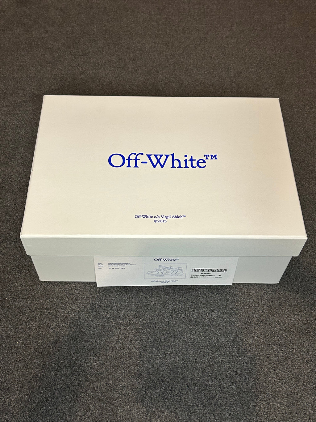 Off-White Out of Office Calf Leather Sneakers – Navy Blue & White (UK 5, Brand New)